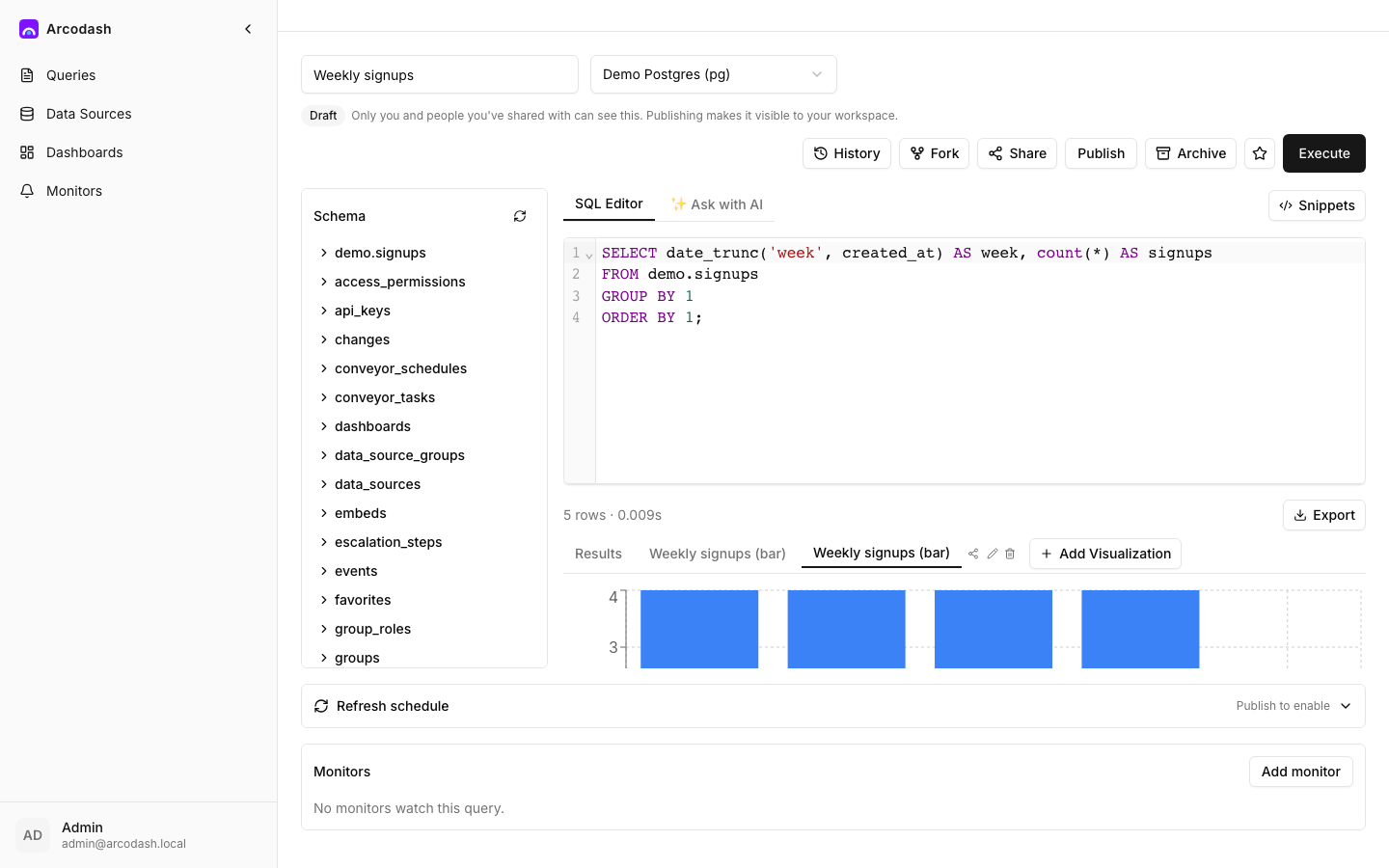 A query result rendered as a bar chart